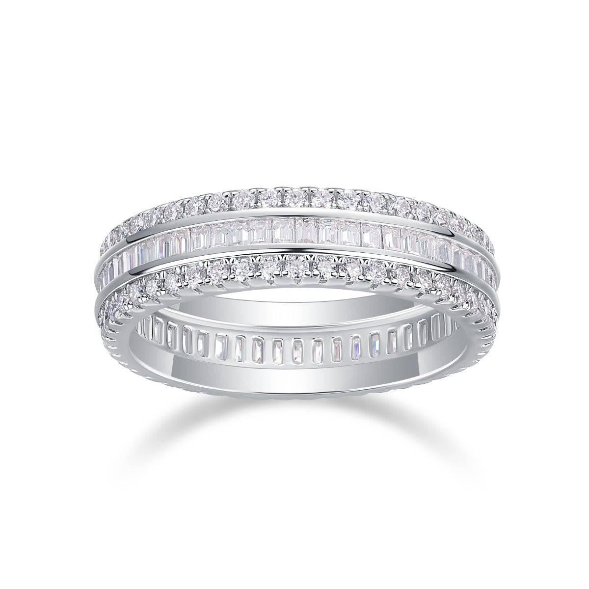 Three Row Diamond Ring Luxury Fashion Set Moissanite Silver Ring