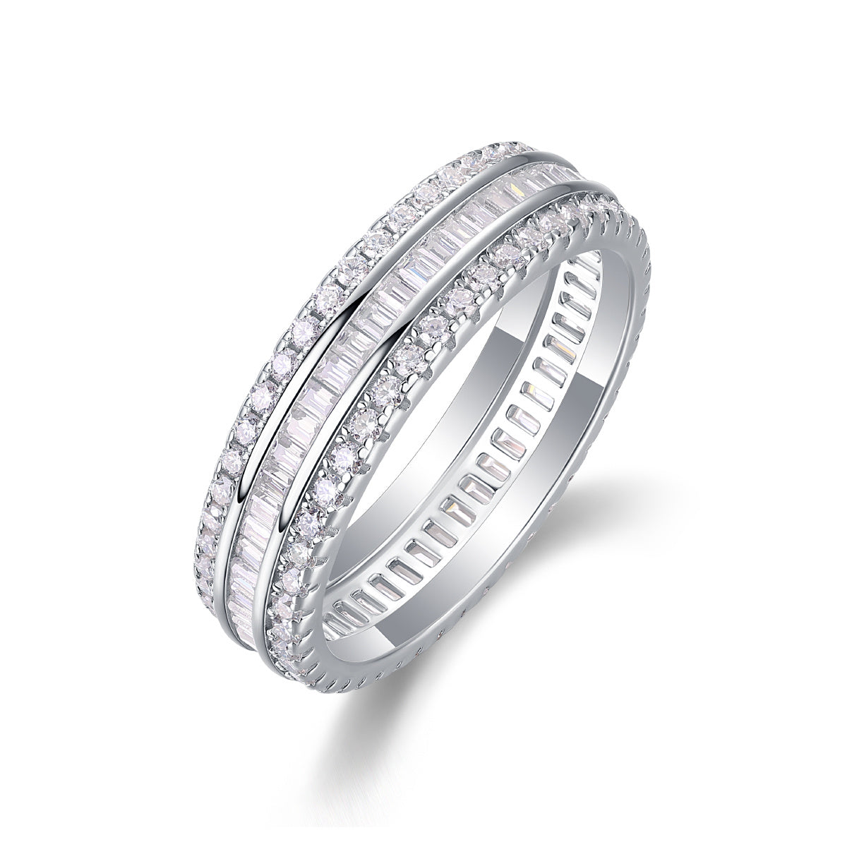 Three Row Diamond Ring Luxury Fashion Set Moissanite Silver Ring