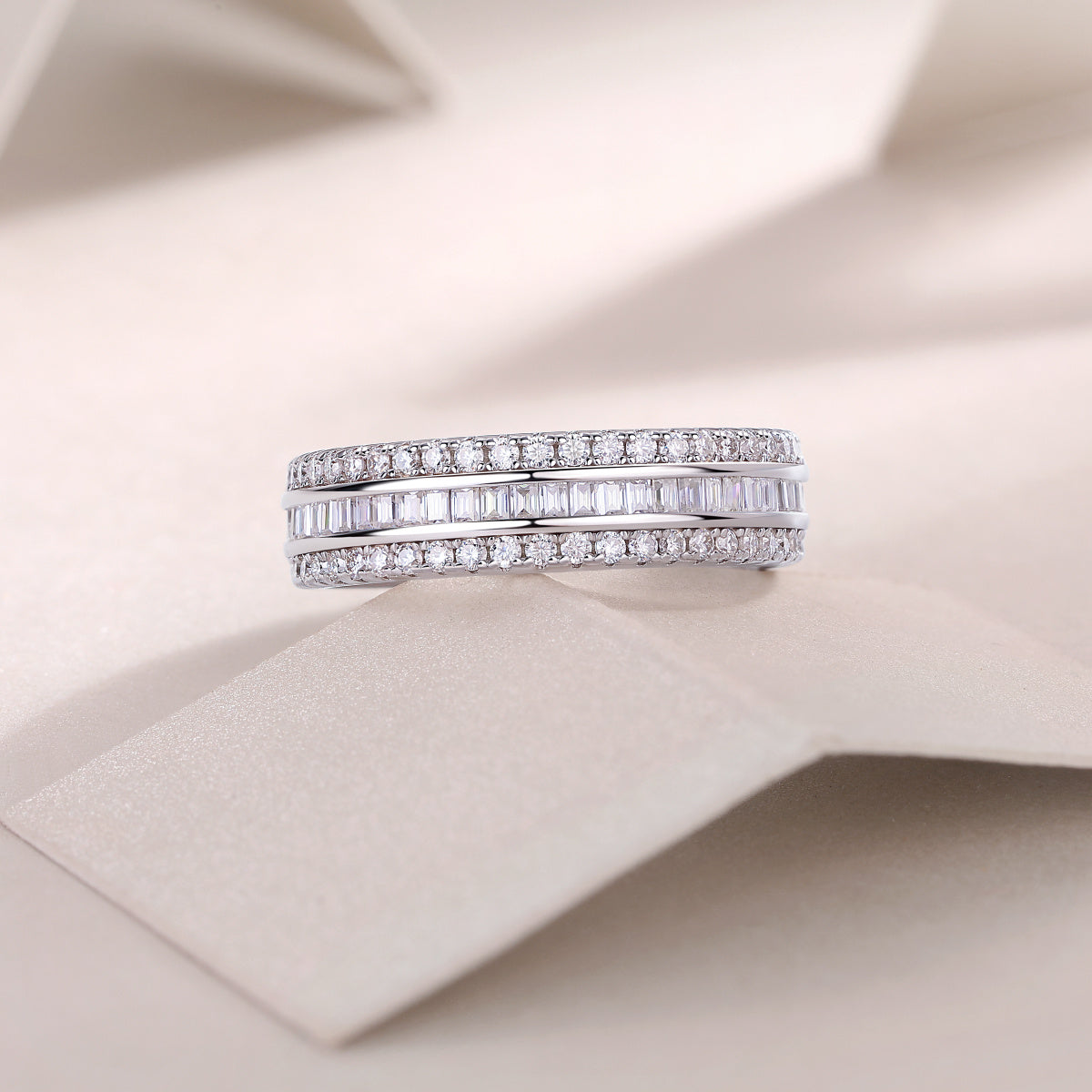 Three Row Diamond Ring Luxury Fashion Set Moissanite Silver Ring