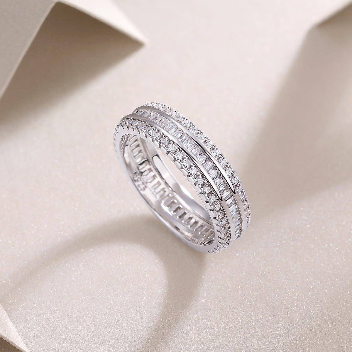 Three Row Diamond Ring Luxury Fashion Set Moissanite Silver Ring