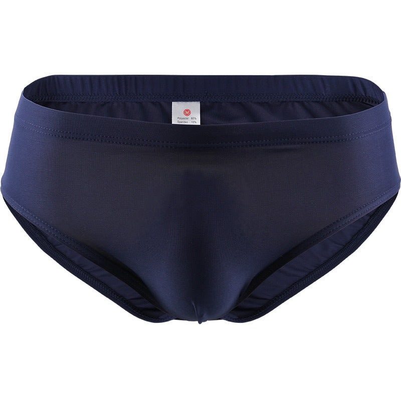 Men's Solid Color Low Waist Polyester Ice Silk Briefs