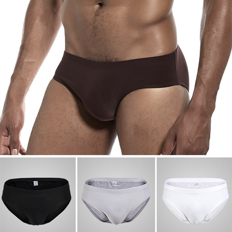 Men's Solid Color Low Waist Polyester Ice Silk Briefs