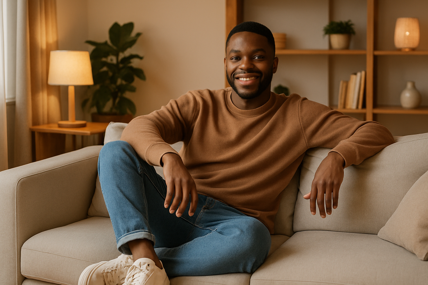 black person sitting on sofa